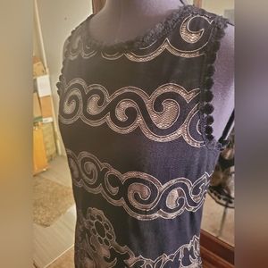 Max Studio Black Tan Art Deco Design Sleeveless Dress